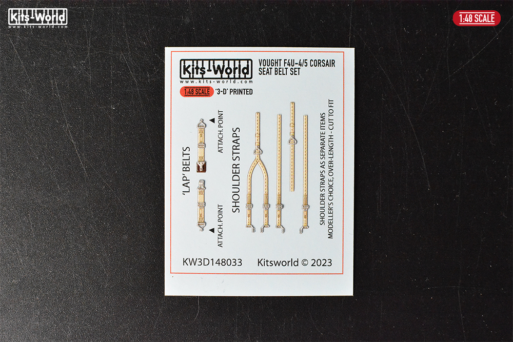 Kitsworld 1:48 scale Vought F4U-4/5 Corsair Full 3D Colour Seat Belt Set KW3D148033 3D Seat Belt Decals 